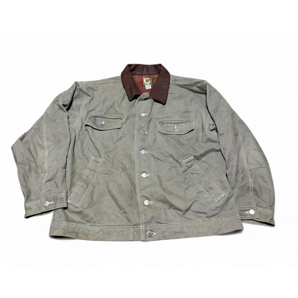 Vintage Marlboro Jacket Mens L Canvas Leather Collar Plaid Lined Western